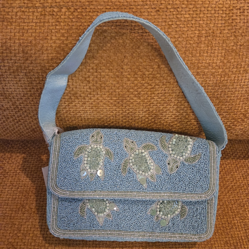 Viral Blue Beaded Turtle Design Women's Bag. NWT